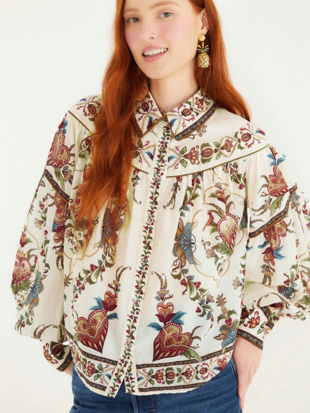FARM Rio Cream Majestic Hearts Blouse | size M